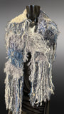 Fringed artistic gray blue scarf, boho hippie, Stevie nicks style