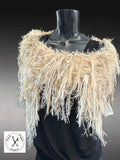 Boho style Ivory poncholette shoulder wrap, Fringed wrap with faux fur, luxury fur knit capulet
