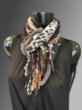 Art yarn scarf, Fringie in animal print and neutral tones, Wild animal Scarf, Funky yarn scarf, cheetah print,  boho, fall indie scarf