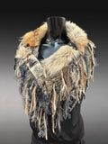 Luxury coyote fur collar poncholette with clasp,  avant garde fashion, game of thrones collar