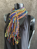 Mardi Gras fringie yarn scarf, vibrant color rainbow fringe scarf