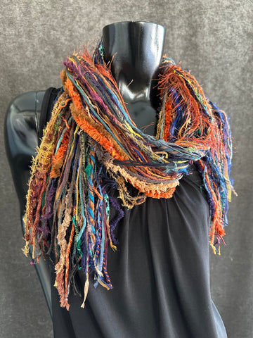 Mardi Gras fringie yarn scarf, vibrant color fringe scarf, boho style