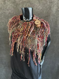 Knit bohemian inspired burgundy autumn cowl with button, artwear