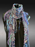 Lightweight knit purple pink scarf, bohemian jewel tone triangle -shape Scarf, ribbon knit scarf
