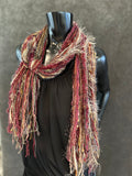 Fringie scarf in burgundy beige shades, Fringe Scarf, bohemian style, boho chic