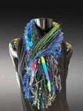Handmade eclectic scarf in vibrant green blue jewel tones, luxury boho scarves