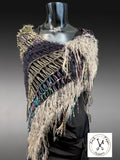 Knit boho poncho, knit wrap pull-over, taupe teal brown shoulder wrap