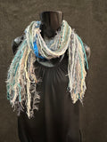 Petite Fringie Yarn Scarf, gray aqua teal white boho style short Scarf