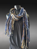 Boho style Scarf in Blue Tan, Indie fashion
