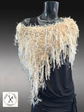 Boho style Ivory poncholette shoulder wrap, Fringed wrap with faux fur, luxury fur knit capulet