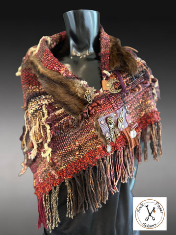 Hand Woven cowl with art yarns, indie shawl, bohemian scarves, luxury shoulder wrap