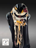 Couture One-of-a-Kind Sculptural Wearable Art Scarf in Mustard Black Beige | Handmade Fiber Art chunky cowl scarf