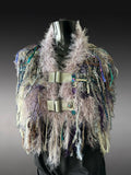 Bohemian style faux Fur wrap with buckles, luxury fur knit capulet, Textural Fiber Art Wrap
