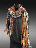 Boho style long scarf in black rust neutrals, biker scarf, cowgirl fashion indie accessories