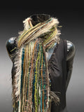 Boho luxury avant garde Scarf, olive teal brown, nature inspired art scarf