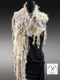 Women ivory boho shawl, Knit Fringed Scarf, bohemian, fur scarves