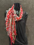 Christmas color Grinch scarf with ribbons, ugly sweater, polka dot scarf