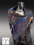 Saori style woven poncho with snaps, earth tone bohemian shawl