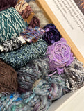 Knitting art yarn bundle, 1.5 lbs, fiber pack, weaving yarns, bulk teal purple yarn gift box