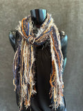 Bohemian style Scarf, Blue Rust Tan handmade Scarf, boho fashion scarf, funky scarf