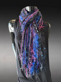 Handmade Boho Indie style art scarf in jewel tones and Electric Blue purple