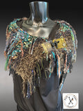 Avant garde merino Cowl with fringe and clasp, boho style accessories