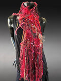 Bold red blend artistic knit boho scarf, Avant garde fashion scarf