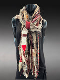 Shreds Eco-friendly beige black red Scarf, street style scarf, boho chic scarf