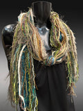 Boho luxury avant garde Scarf, olive teal brown, nature inspired art scarf