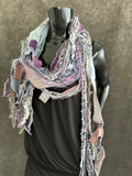 Shreds Fringie Scarf, boho style scarf, gray lavendar scarf