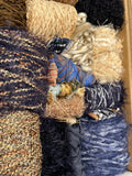 Knitting art yarn bundle, 1.5 lbs, fiber pack, weaving yarns, bulk blue beige yarn gift box