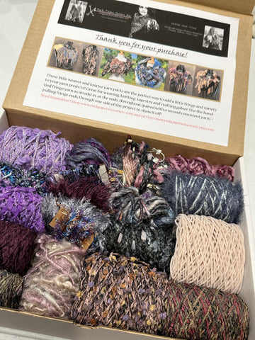 Knitting art yarn bundle, 1.5 lbs, fiber pack, weaving yarns, bulk purple gray yarn gift box