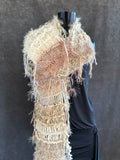 Women ivory boho shawl, Knit Fringed Scarf, bohemian, fur scarves