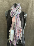 Shreds Fringie Scarf, boho style scarf, gray lavendar scarf