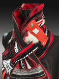 Bold red black couture eco-friendly fabric scarf, pull-through scarf, avant garde scarf
