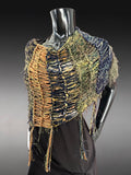 Knit boho poncho, knit wrap pull-over, moss green navy shoulder wrap, indie clothing