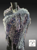 Boho Fringe Fiber Art Poncho – Handcrafted Textural Wrap in Purple Taupe, OOAK Wearable Art shawl