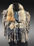 Luxury coyote fur collar poncholette with clasp,  avant garde fashion, game of thrones collar