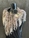 Luxury knit artisan fringe cowl with snaps, Indie capulet, bohemian inspired fashion,