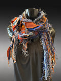 Bohemian and Avant garde blue brown orange couture eco friendly Scarf, bohemian style scarves, upcycled fashion