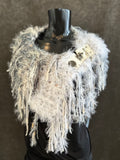 Luxury couture white cowl with charms, cosplay bride, bohemian shoulder wrap