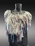 Bohemian style faux Fur wrap with fringe, luxury fur knit capulet, Fiber Art Wrap
