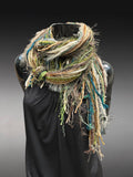 Boho luxury avant garde Scarf, olive teal brown, nature inspired art scarf