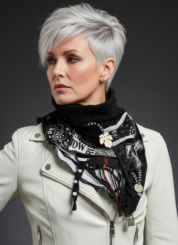 Street style couture black white neck cowl, eco-friendly fashion, pop culture fashion