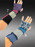 Fabric knit upcycled arm warmers, wrist cuffs, fabric fingerless gloves, upcycled sweater sleeves, Katwise arm warmers, fingerless mittens