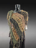 Knit boho poncho, knit wrap pull-over, moss green navy shoulder wrap, indie clothing