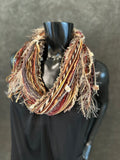 Boho style scarf in autumn burgundy brown tan, funky scarves