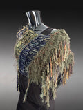 Knit boho poncho, knit wrap pull-over, moss green navy shoulder wrap, indie clothing