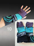 Fabric knit upcycled arm warmers, wrist cuffs, fabric fingerless gloves, upcycled sweater sleeves, arm warmers, Glovies - fingerless mittens