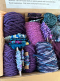 Knitting art yarn bundle, 1.5 lbs, luxury yarn stash box, weaving yarns, bulk purple blue yarn gift box